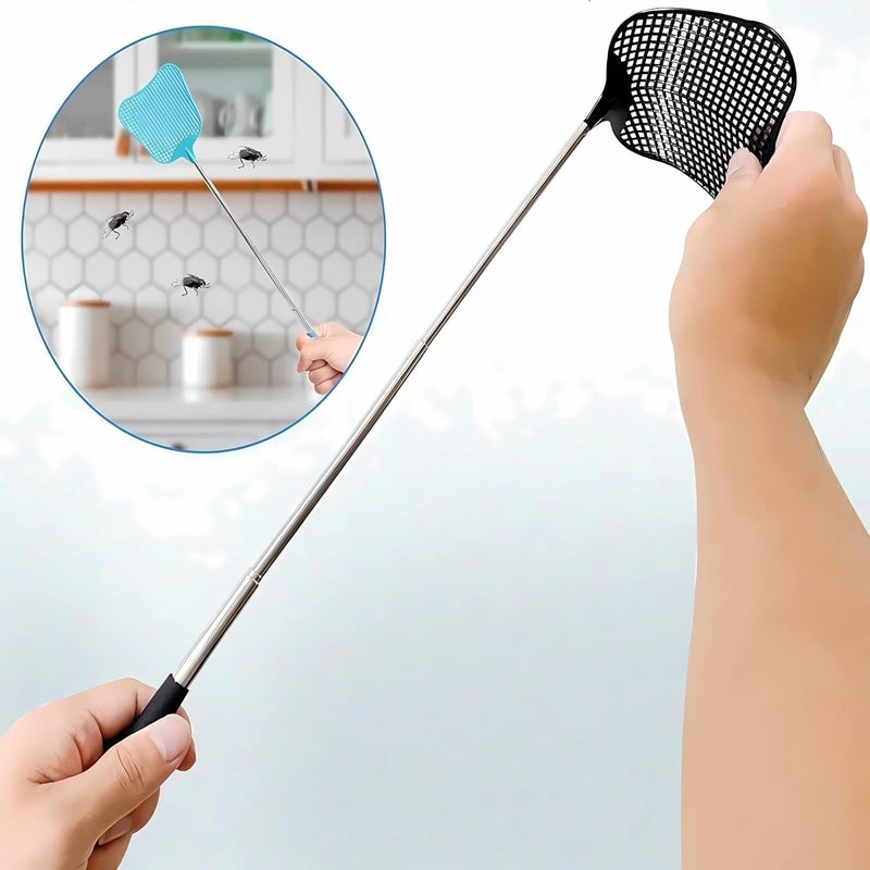 Jakeloo Telescopic Fly Swatter, 3 Pack Fly Swatter for Indoors Plastic Flyswatter Heavy Duty with Stainless Steel Telescopic Handle Ideal for Summer Home/Indoor/Outdoor/Classroom/Office (Mixed Colour) - Image 3